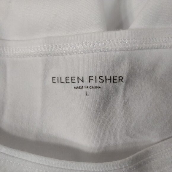 Eileen Fisher white round neck 3/4 sleeve 100% Cotton shirt blouse ladies Large - Picture 8 of 9